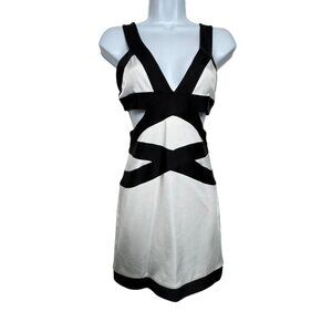 BALMAIN PARIS black white cut out mini bodycon dress Womens size 38 US 4 cutout